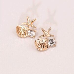 Shell and Rhinestone Stud Earrings